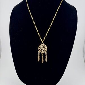 Vintage Gold Tone Dreamcatcher Pendant Necklace | Boho | Western Chic